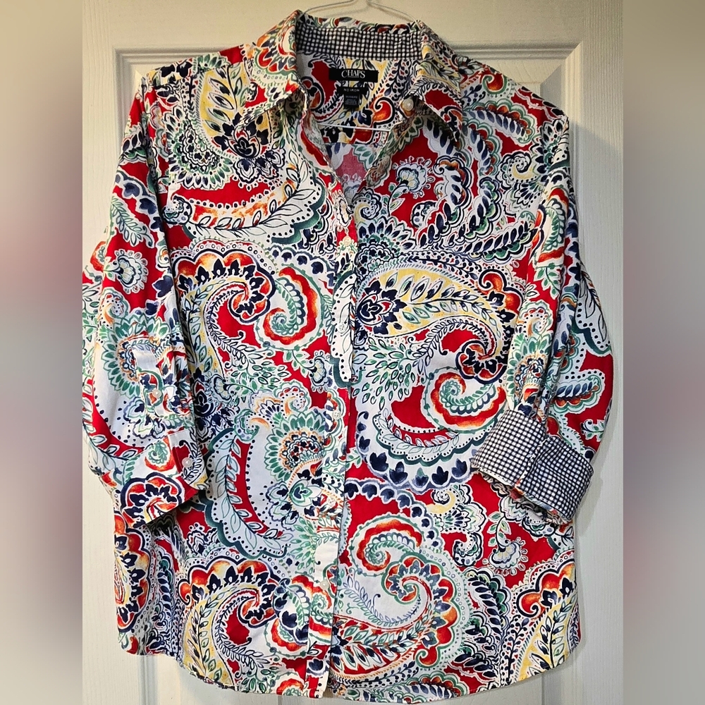 Chaps Red and Blue Paisley Women's Button Down Shirt